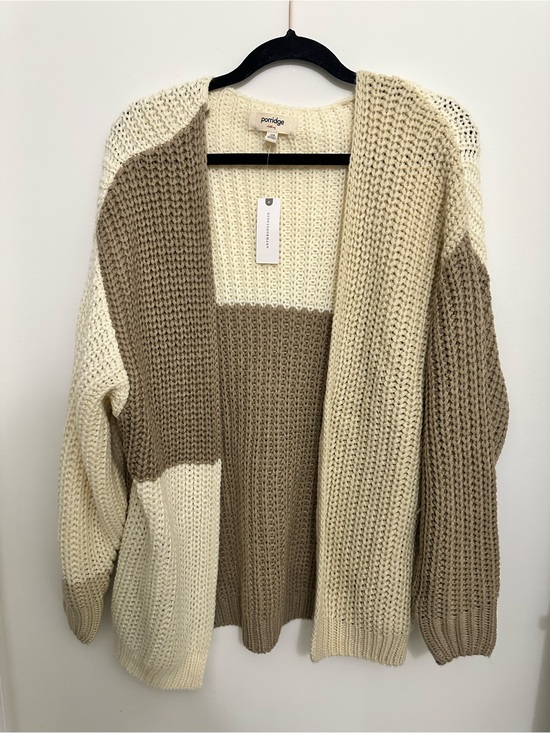 Anthropologie Sweaters - Colorblock Chunky Knit Cardigan - Cream & Tan- Anthropologie